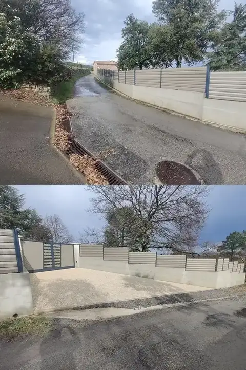 Clôture et portail sur un terrain en courbes