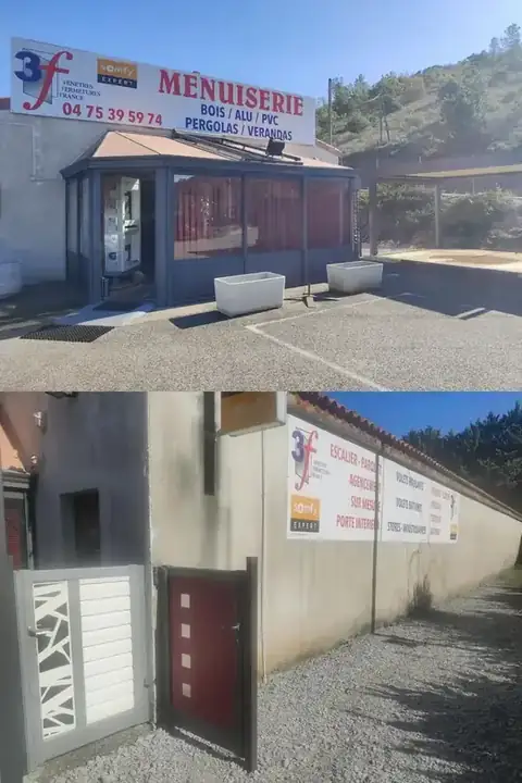 Devanture du showroom 3F à Rosières, avec l’enseigne Somfy Expert