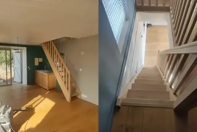 Un escalier en chêne massif et une trémie agrandie