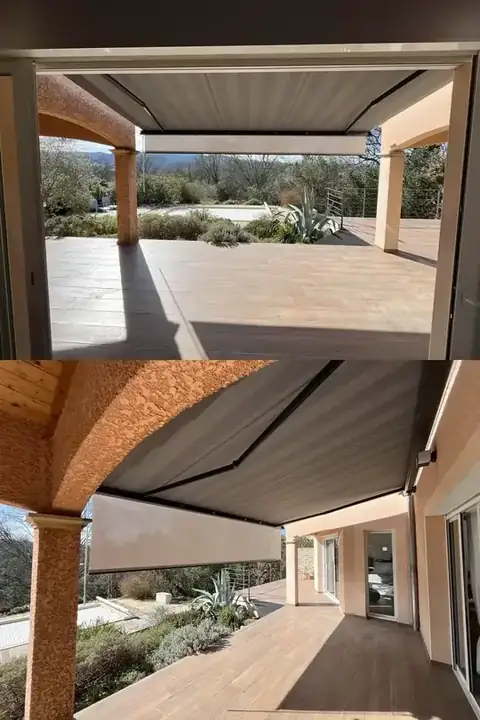 Un store banne coffre avec lambrequin déroulant
